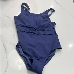 Womens high neck tummy control stylish Blue One-Piece Swimsuit